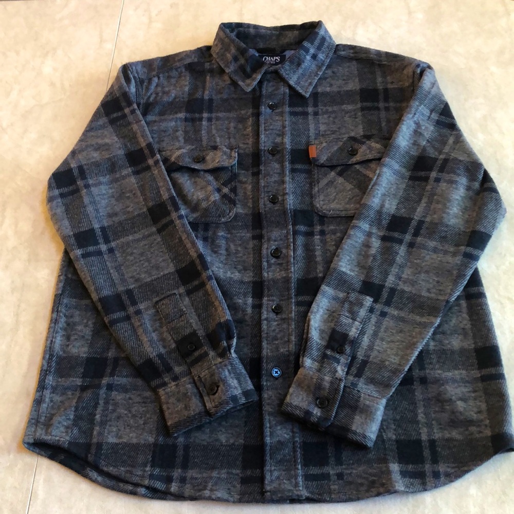 Chaps Men's Long Sleeve Lakeland Stretch Flannel Knit Fleece Shirt Regular Fit M - Picture 6 of 14